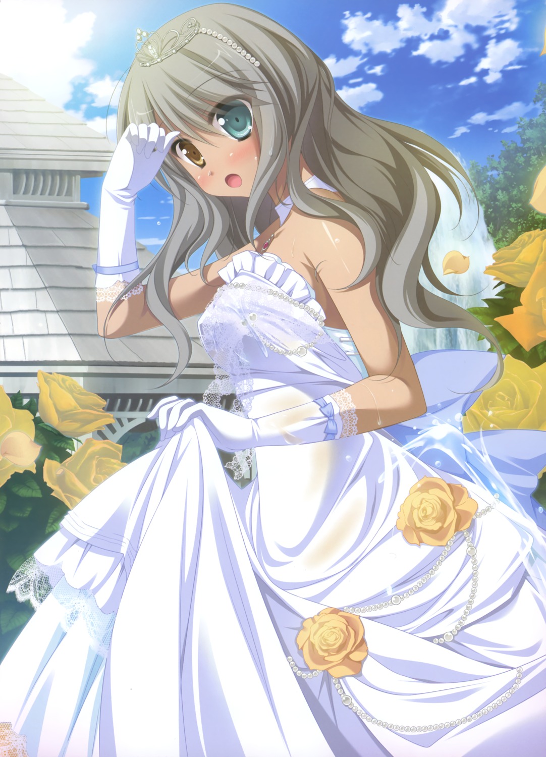 dress heterochromia sesena_yau wedding_dress wet_clothes