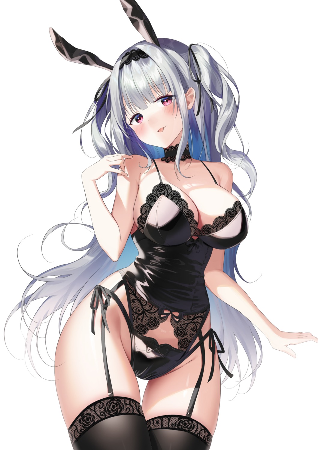 alpha_(ypalpha79) animal_ears bunny_ears bunny_girl garter_belt no_bra see_through stockings thighhighs