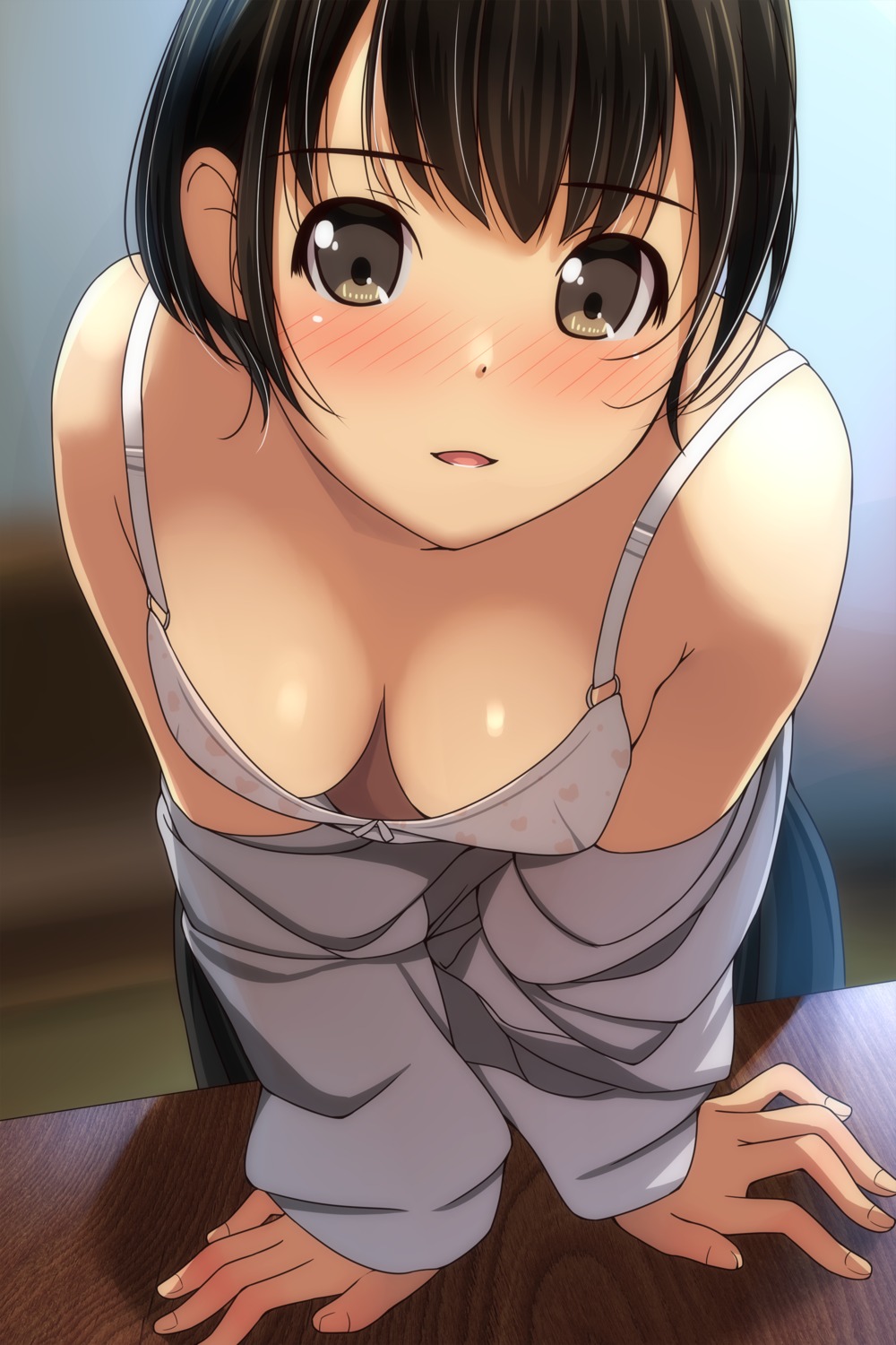 bra cleavage matsunaga_kouyou open_shirt seifuku