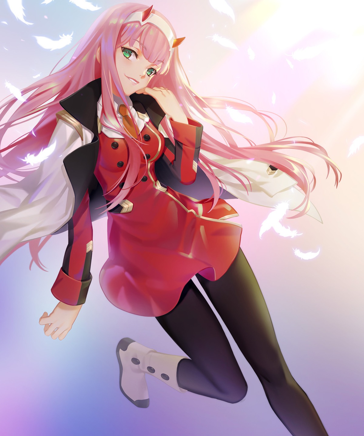 darling_in_the_franxx horns littleamber pantyhose uniform zero_two_(darling_in_the_franxx)