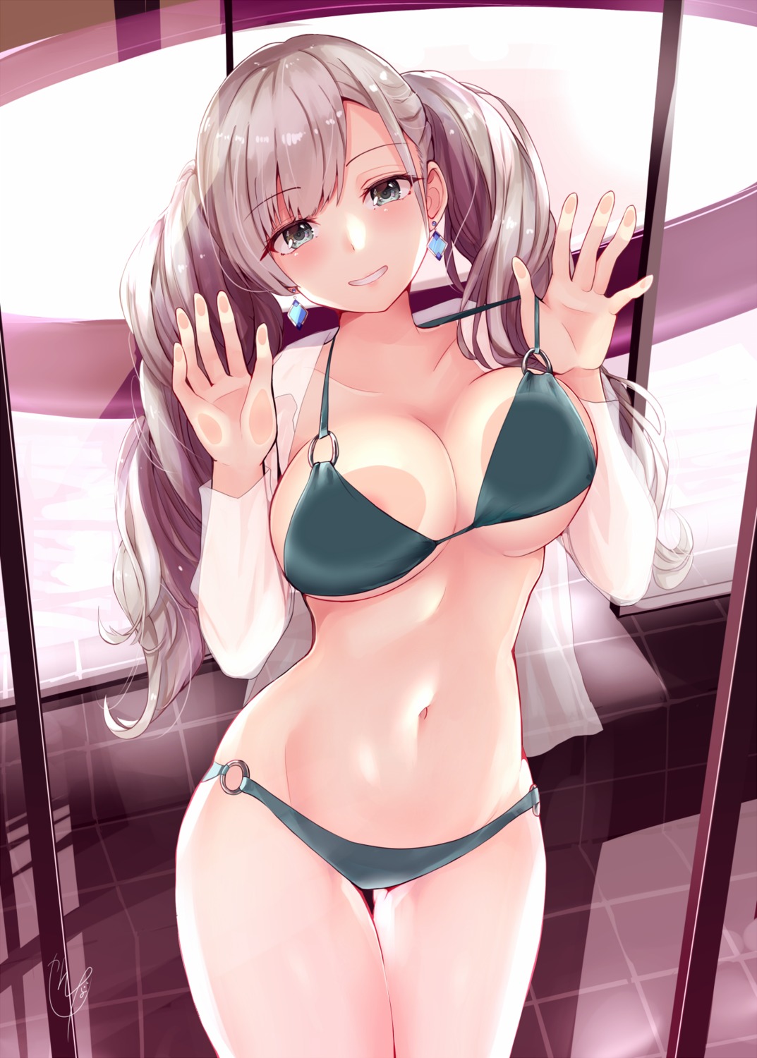 areola bikini narushima_kanna open_shirt see_through swimsuits undressing