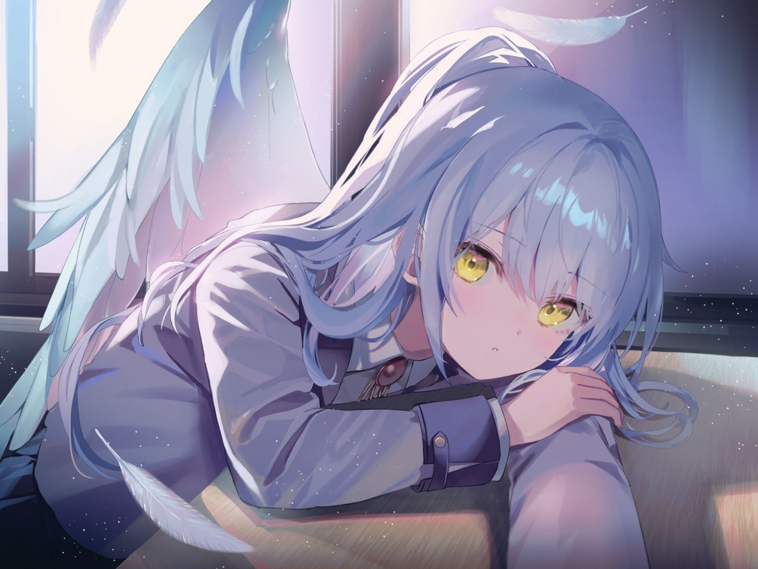 angel_beats! kanda_done seifuku tachibana_kanade wings