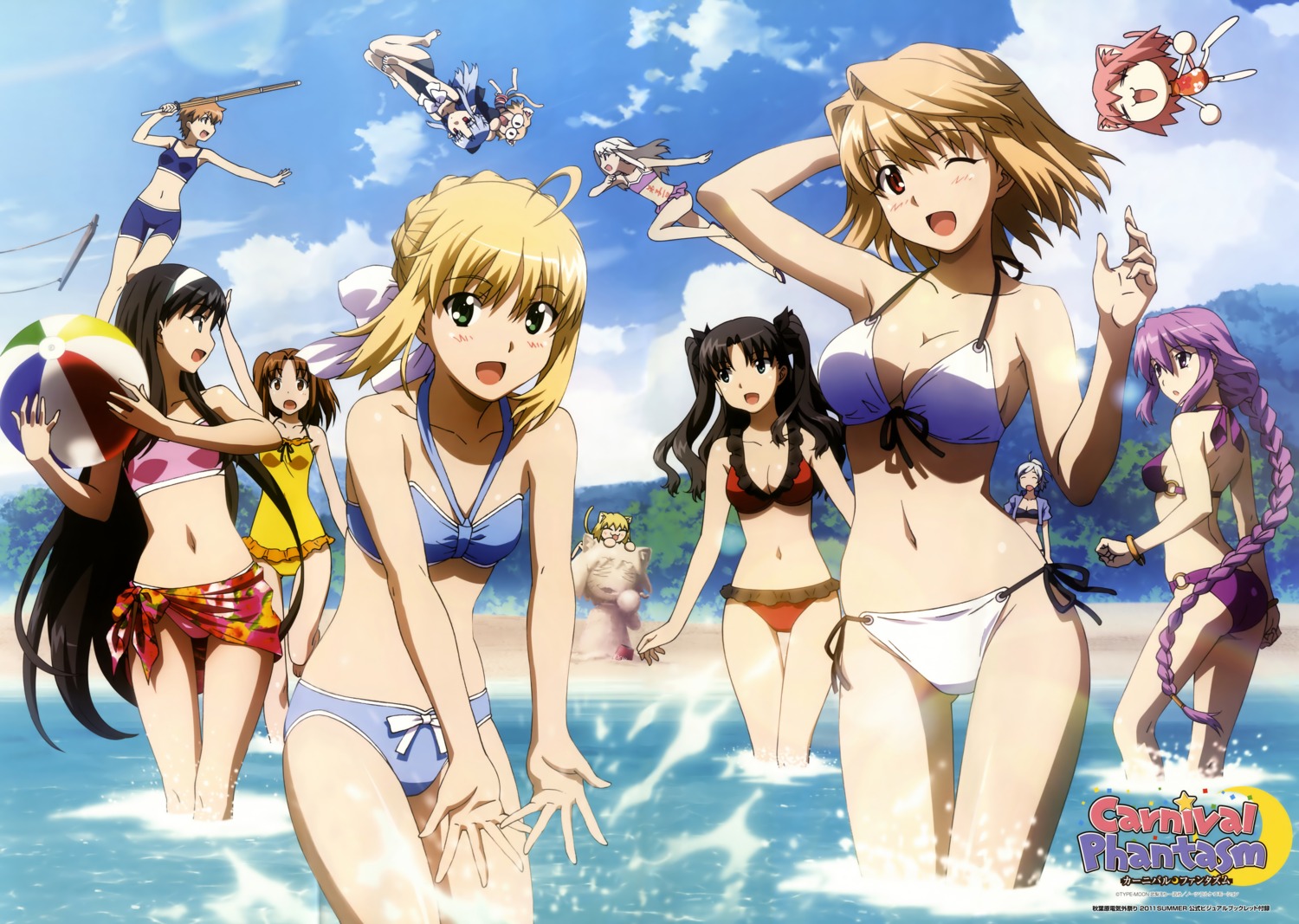 animal_ears arcueid_brunestud bikini carnival_phantasm chibi cleavage crossover fate/stay_night fujimura_taiga illyasviel_von_einzbern len neko_arc neko_arc_bubbles neko_arc_destiny nekomimi riesbyfe_stridberg saber sion_eltnam_atlasia swimsuits sword tail toono_akiha toosaka_rin tsukihime type-moon yumizuka_satsuki