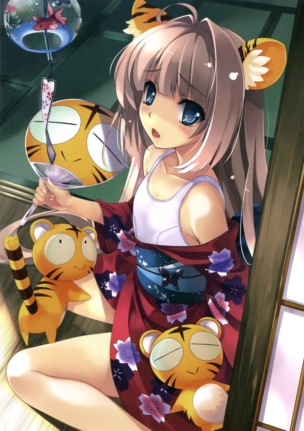 animal_ears misaki_kurehito school_swimsuit swimsuits toranoana yukata