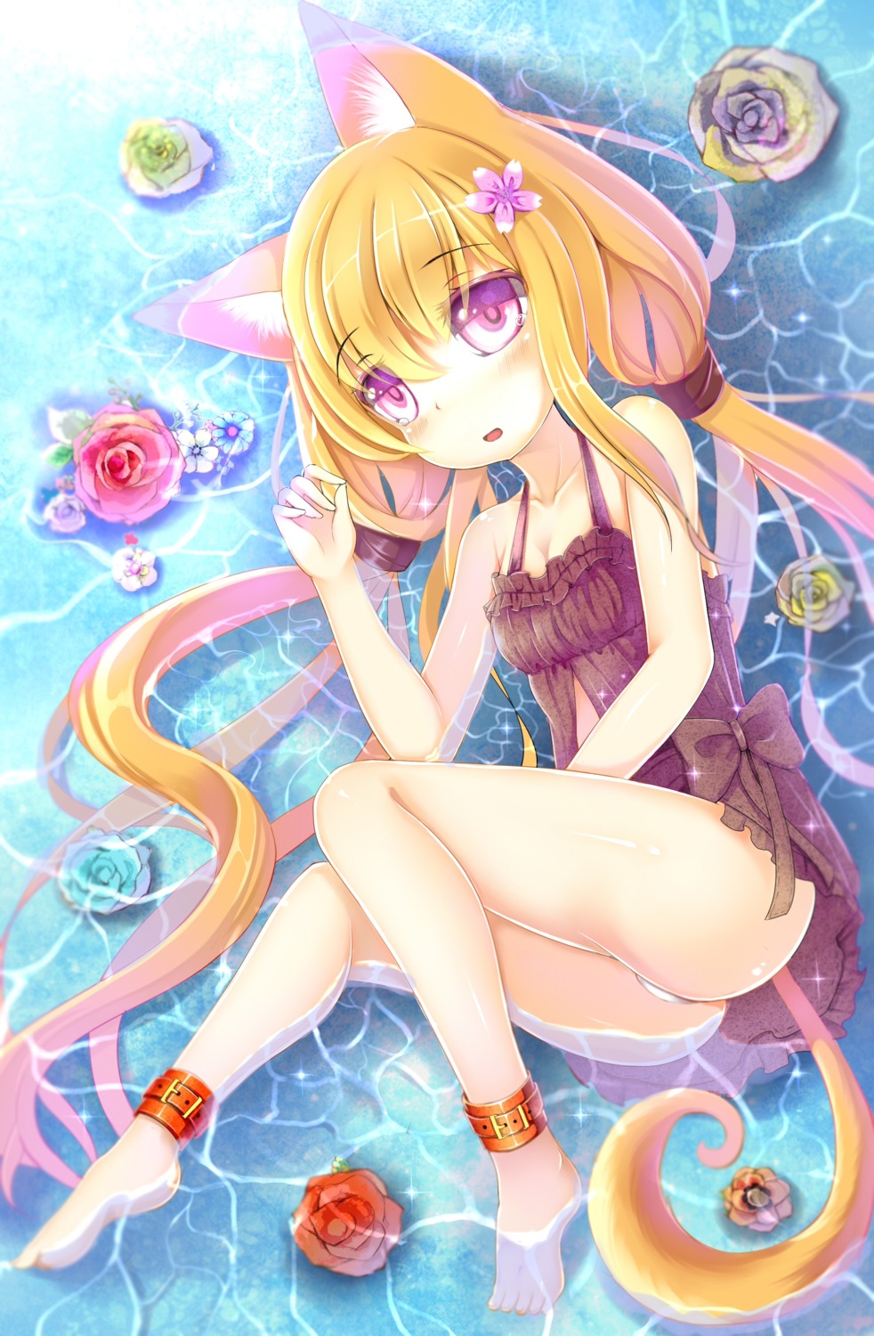 animal_ears ass cleavage dress feet kitsune ming_(heart) pantsu tail wet