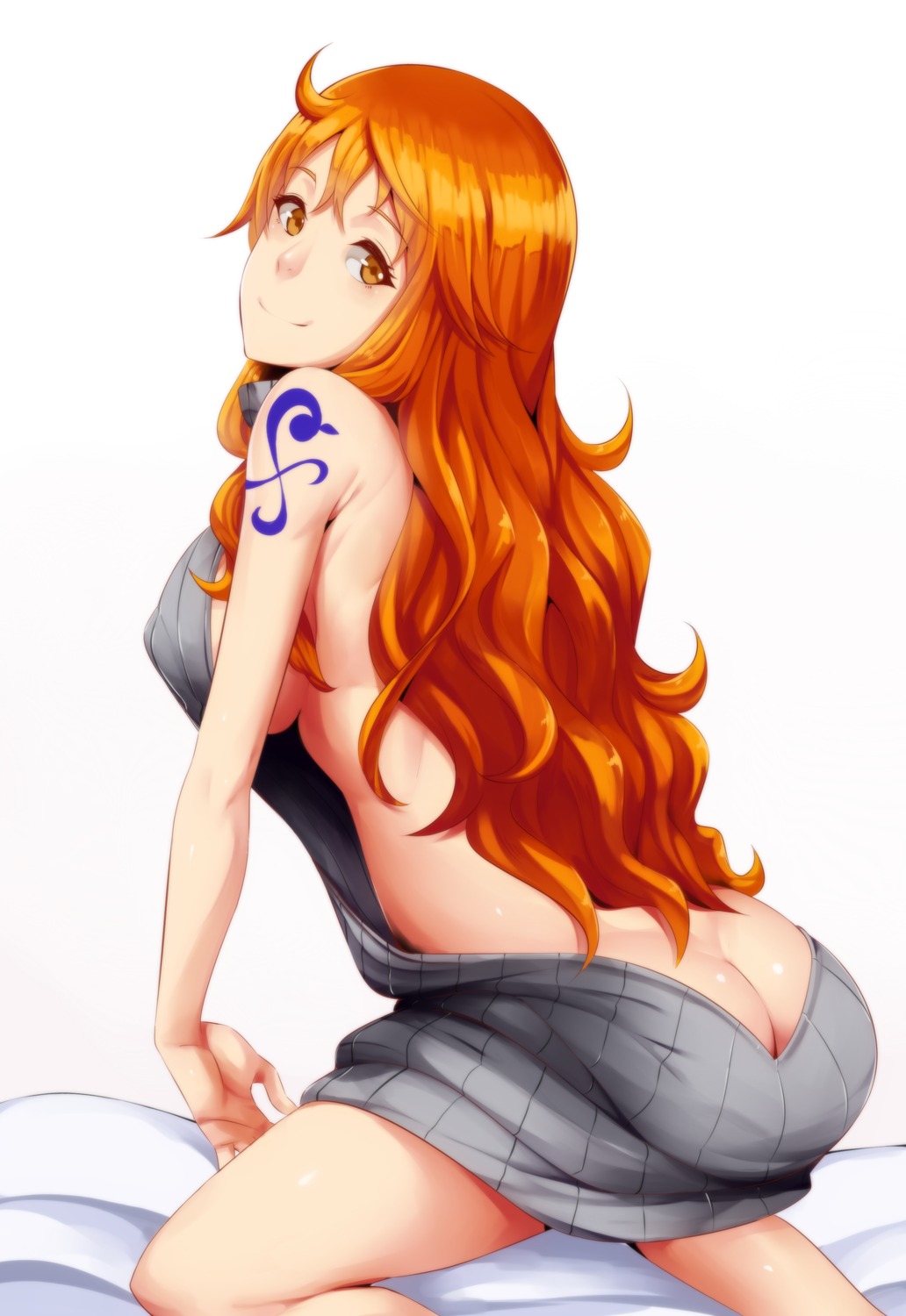 ass dannex009 nami no_bra nopan one_piece sweater tattoo