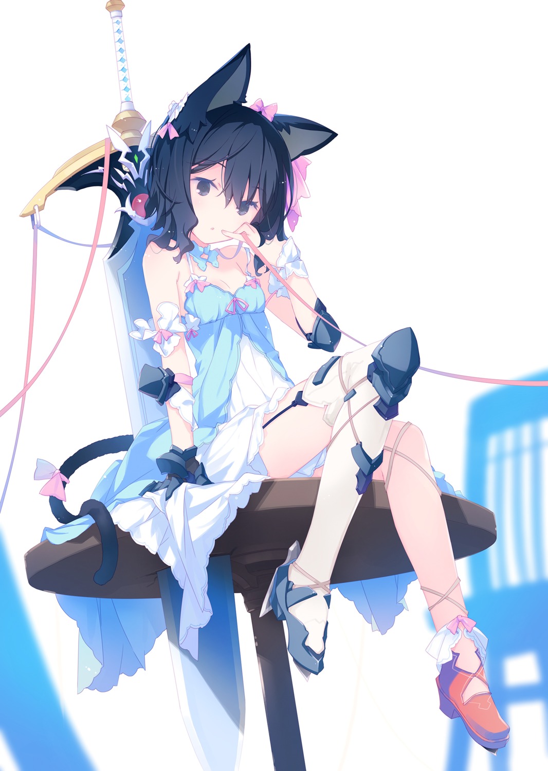 animal_ears armor dress fran_(tenken) heels nekomimi ruroo shishou_(tenken) stockings sword tail tensei_shitara_ken_deshita thighhighs