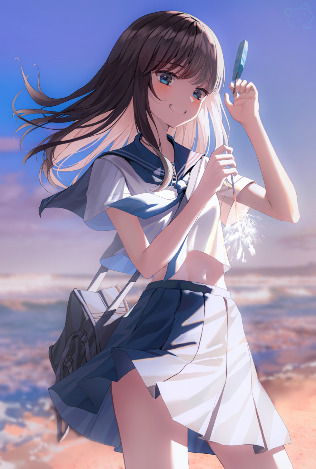 ruda_(ruda_e) seifuku shirt_lift skirt_lift