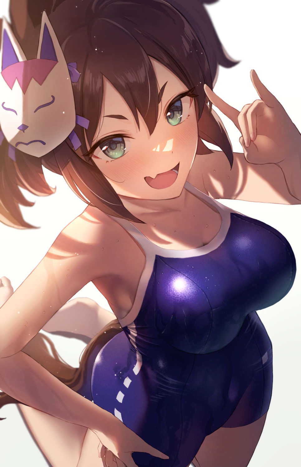 animal_ears inari_one_(umamusume) ray_mil68 school_swimsuit swimsuits tail uma_musume_pretty_derby wet