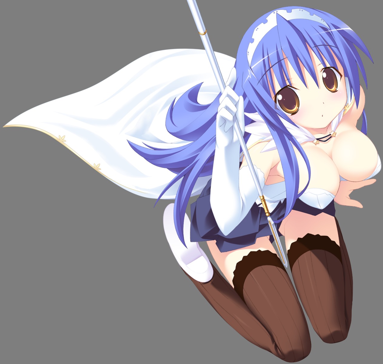 cleavage kannagi_rei kujou_ria thighhighs transparent_png twinkle_crusaders weapon