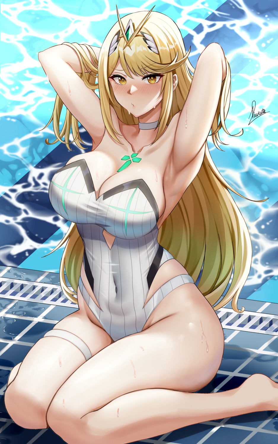 cleavage garter hikari_(xenoblade_2) piukute062 swimsuits xenoblade xenoblade_chronicles_2