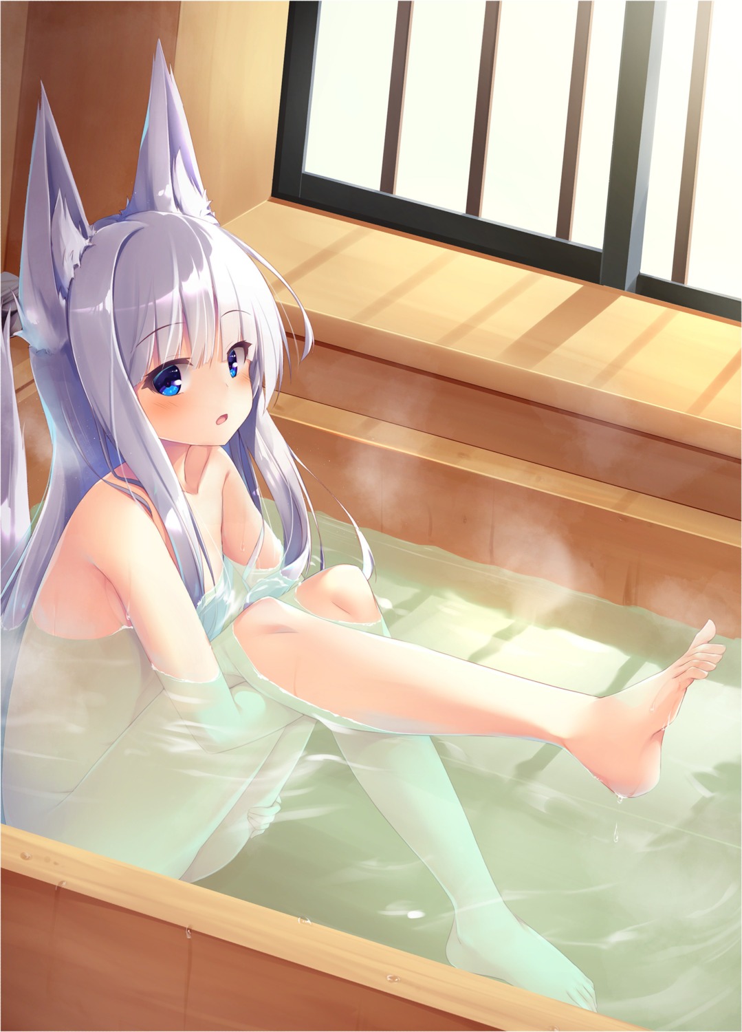 animal_ears bathing feet kitsune tail wet yuki_kawachi