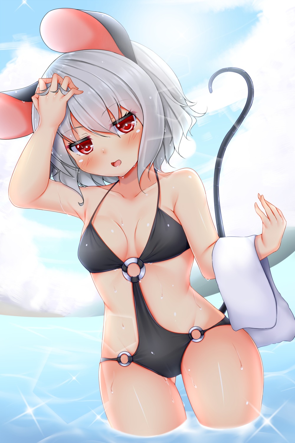 animal_ears cleavage nazrin swimsuits tail tokoya_(ex-hetare) touhou underboob wet