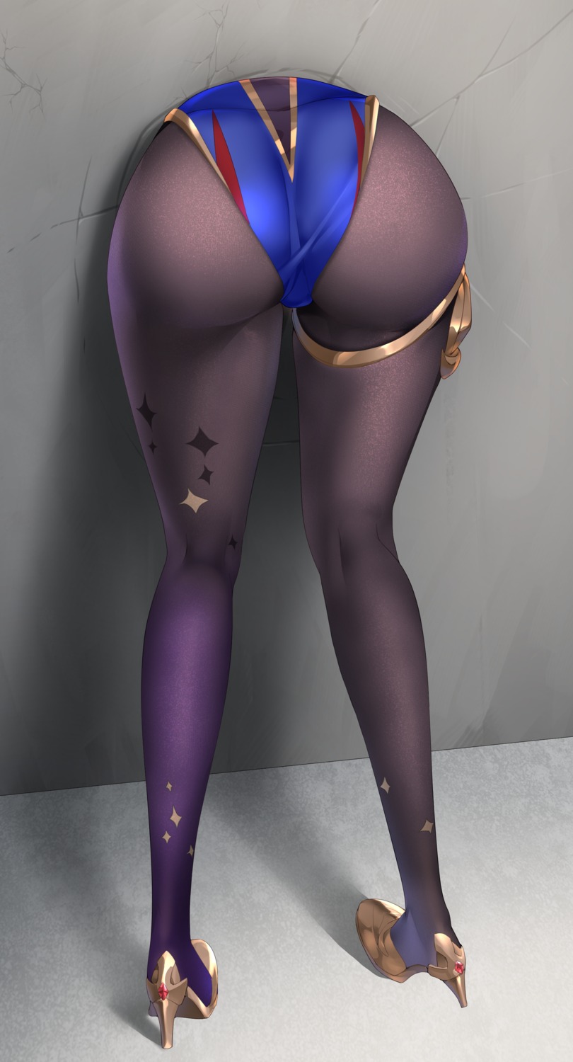 ass garter genshin_impact heels m.vv mona_megistus pantyhose