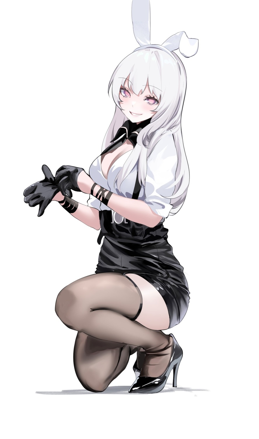 animal_ears bunny_ears cleavage heels open_shirt spider_apple thighhighs