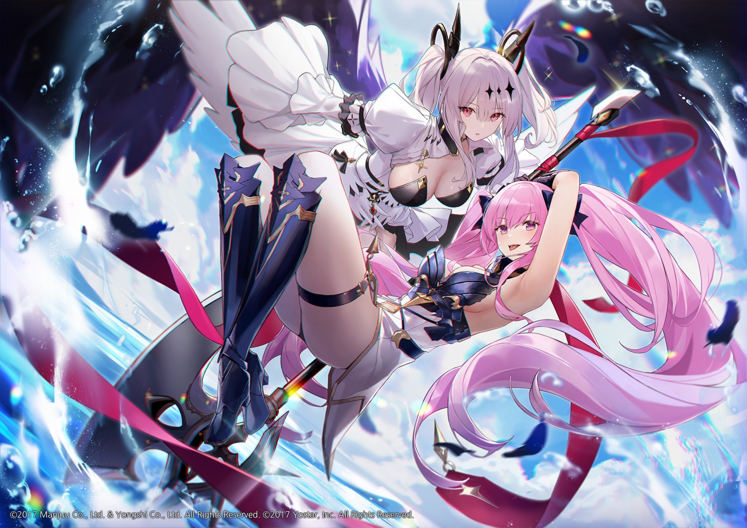 armor azur_lane garter heels horns joffre_(azur_lane) la_galissonniere_(azur_lane) no_bra weapon wings yohaku