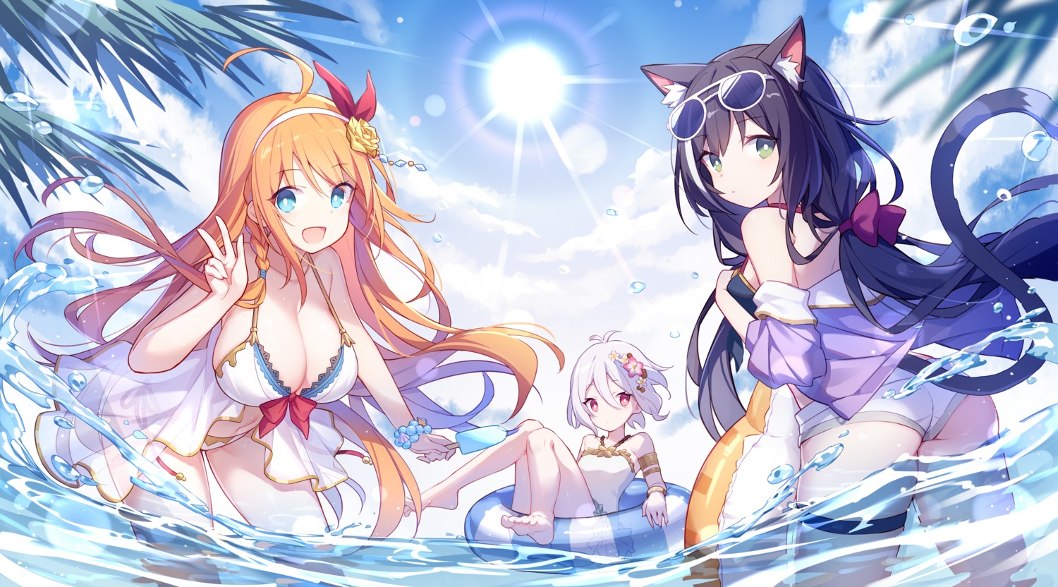 animal_ears ass bikini bikini_top feet garter karyl_(princess_connect) kokkoro megane nekomimi open_shirt pecorine princess_connect princess_connect!_re:dive quan_(kurisu_tina) see_through swimsuits tail wet