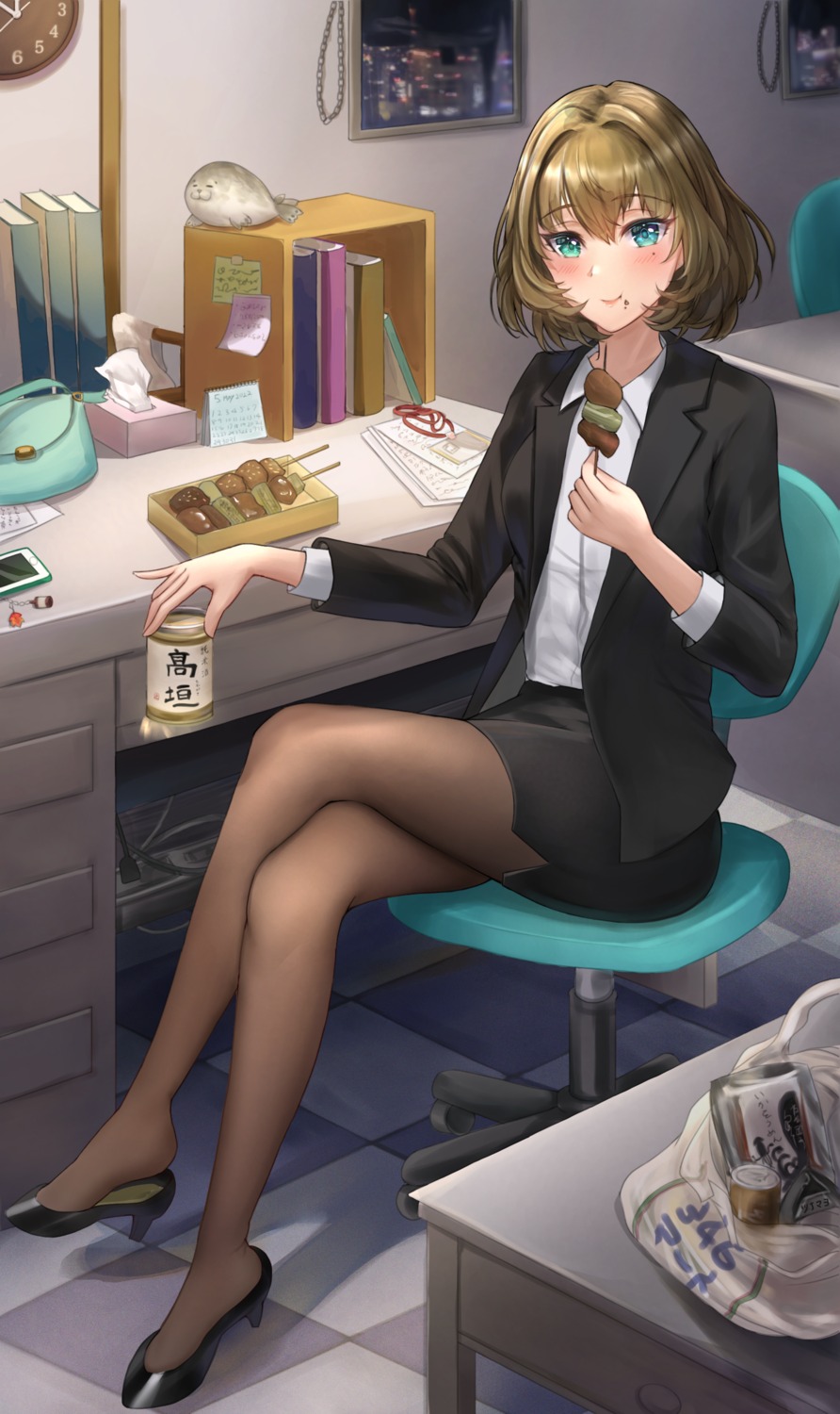 business_suit cream heels heterochromia nyome991 pantyhose takagaki_kaede the_idolm@ster the_idolm@ster_cinderella_girls