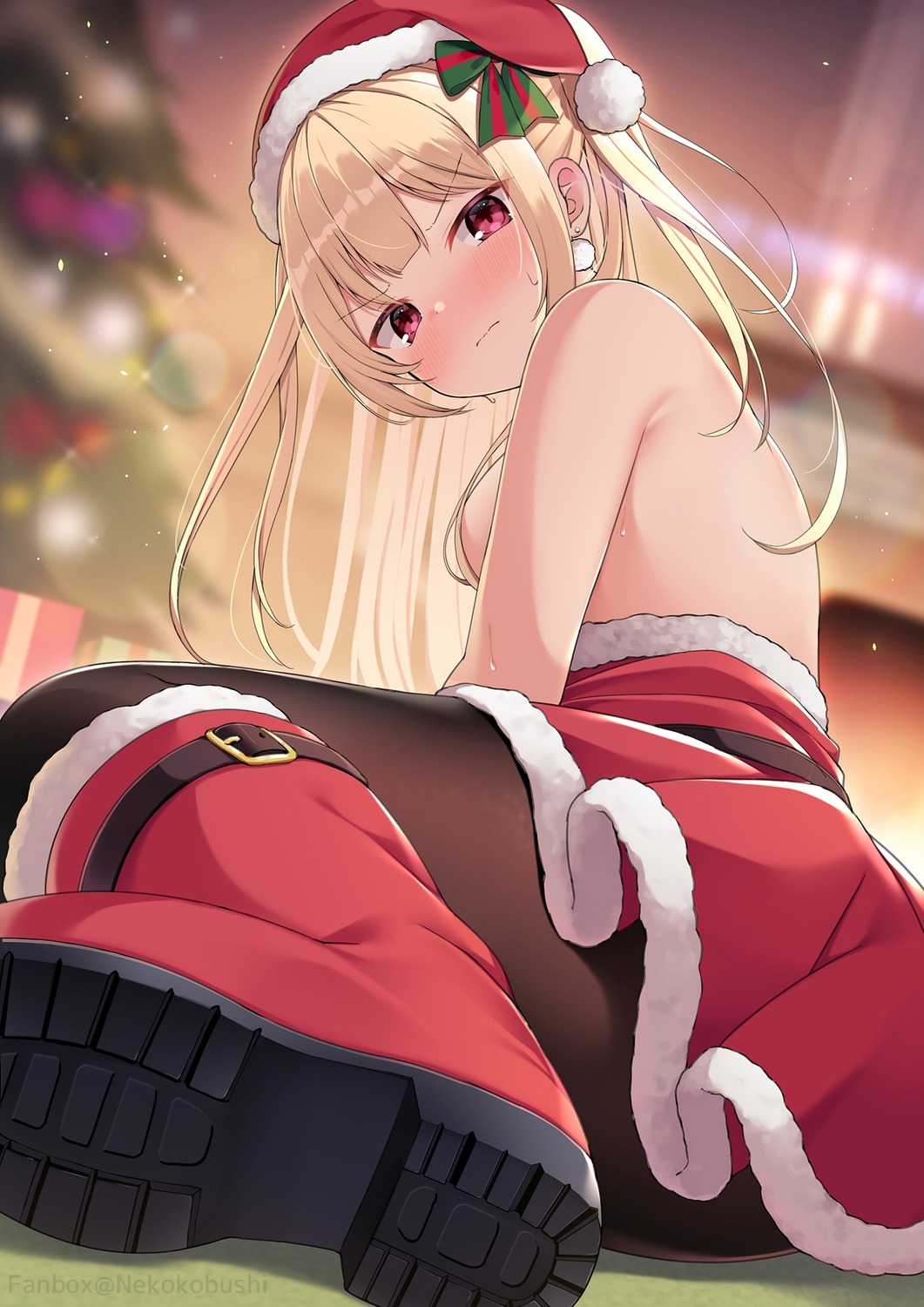 christmas dress nekokobushi no_bra open_shirt pantyhose