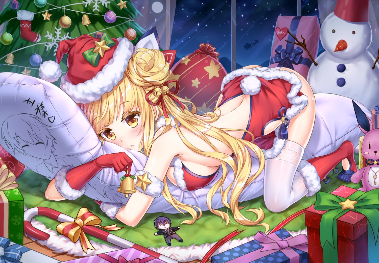 chibi christmas date_a_live dress erect_nipples hoshimiya_mukuro no_bra pantsu thighhighs tsubasaki