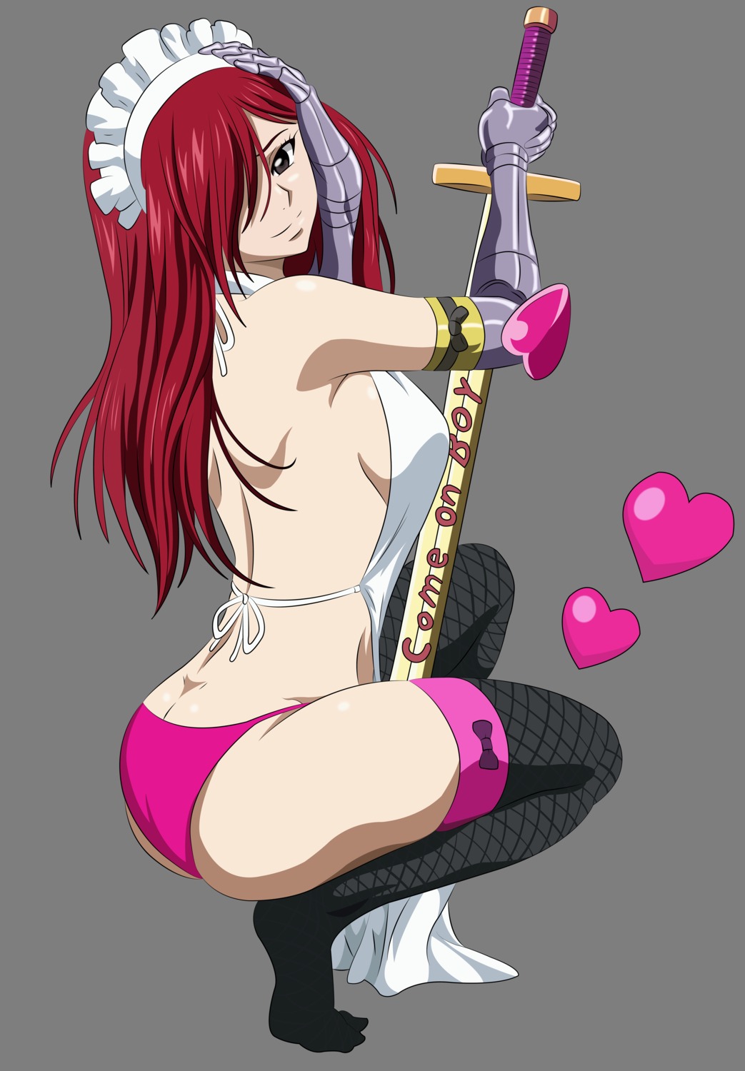 erza_scarlet fairy_tail naked_apron pantsu sword thighhighs transparent_png vector_trace