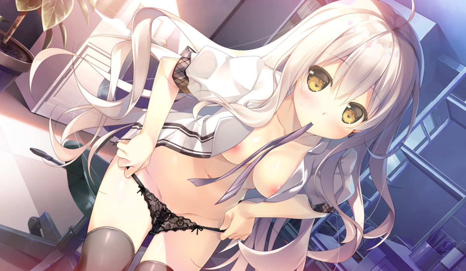 areola chikotam game_cg lingerie marmalade misuzu_sasa no_bra open_shirt ouchi_ni_kaeru_made_ga_mashimaro_desu pantsu panty_pull seifuku thighhighs undressing