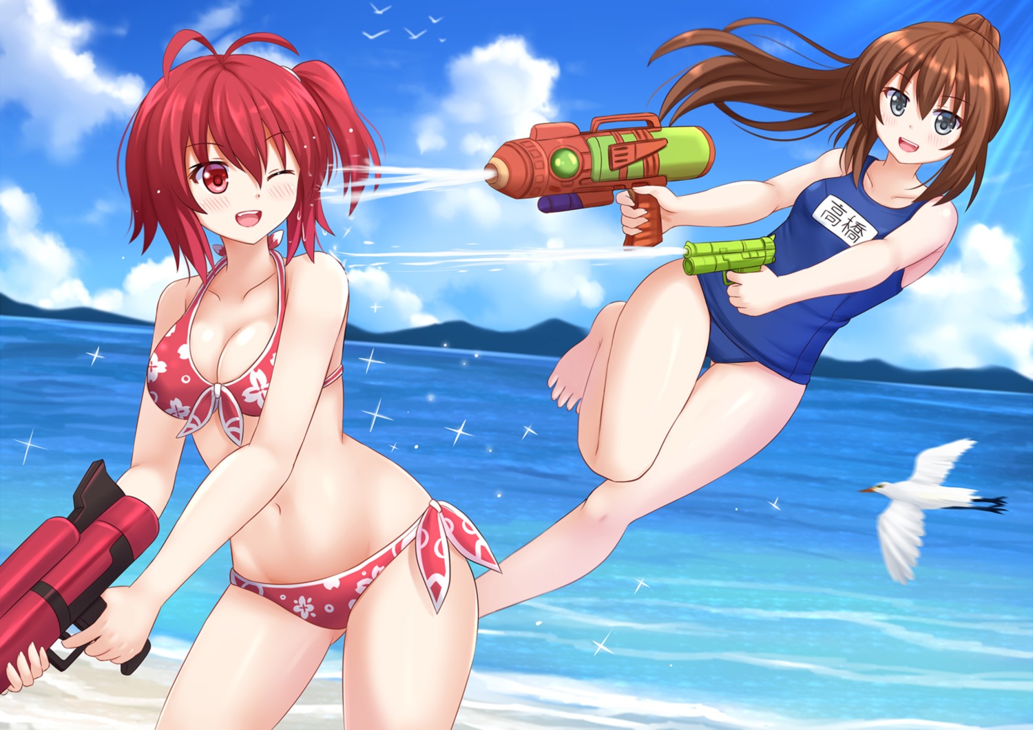 bikini cleavage gun kazenokaze school_swimsuit swimsuits wet