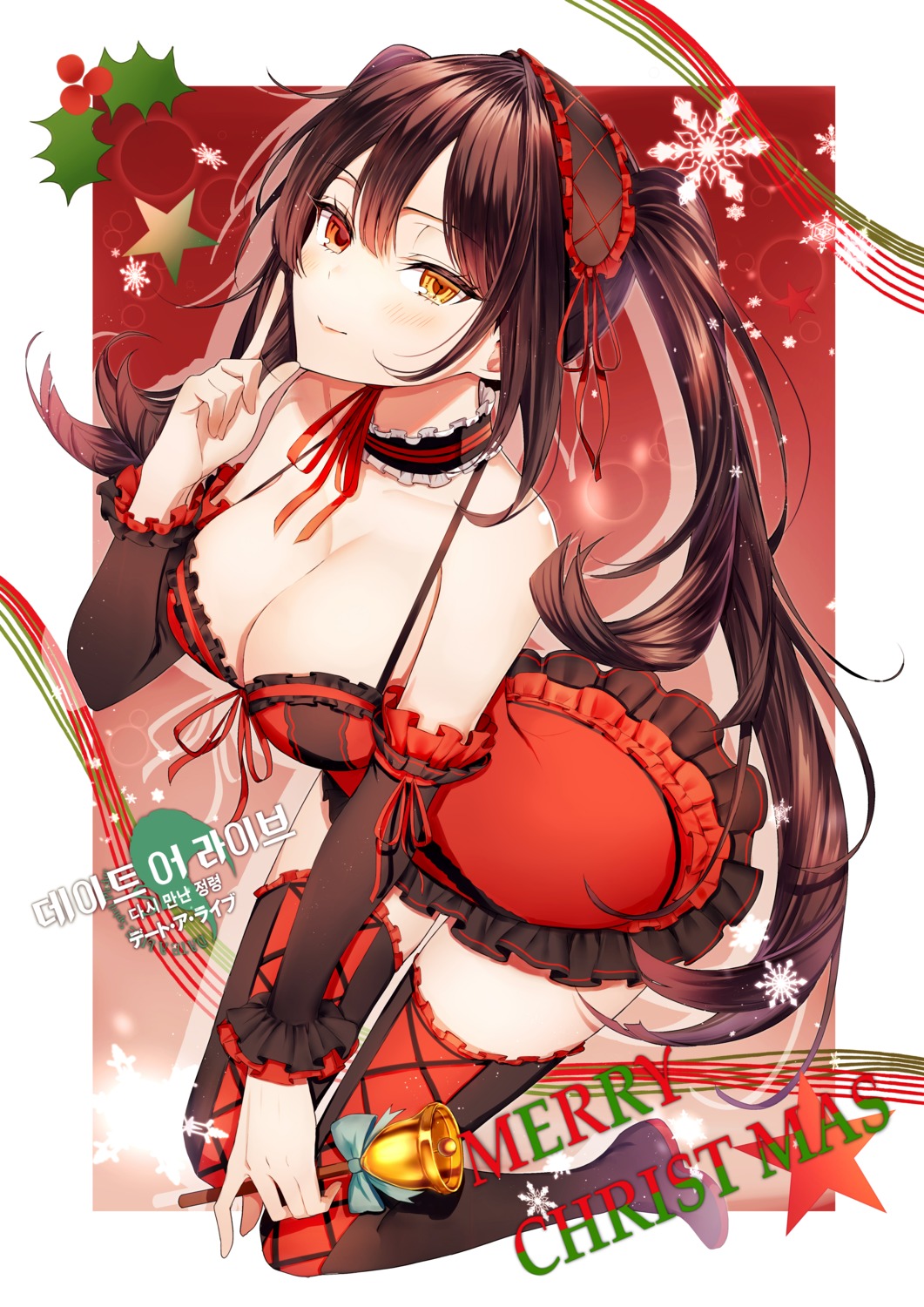 christmas cleavage date_a_live ggatip heterochromia no_bra thighhighs tokisaki_kurumi