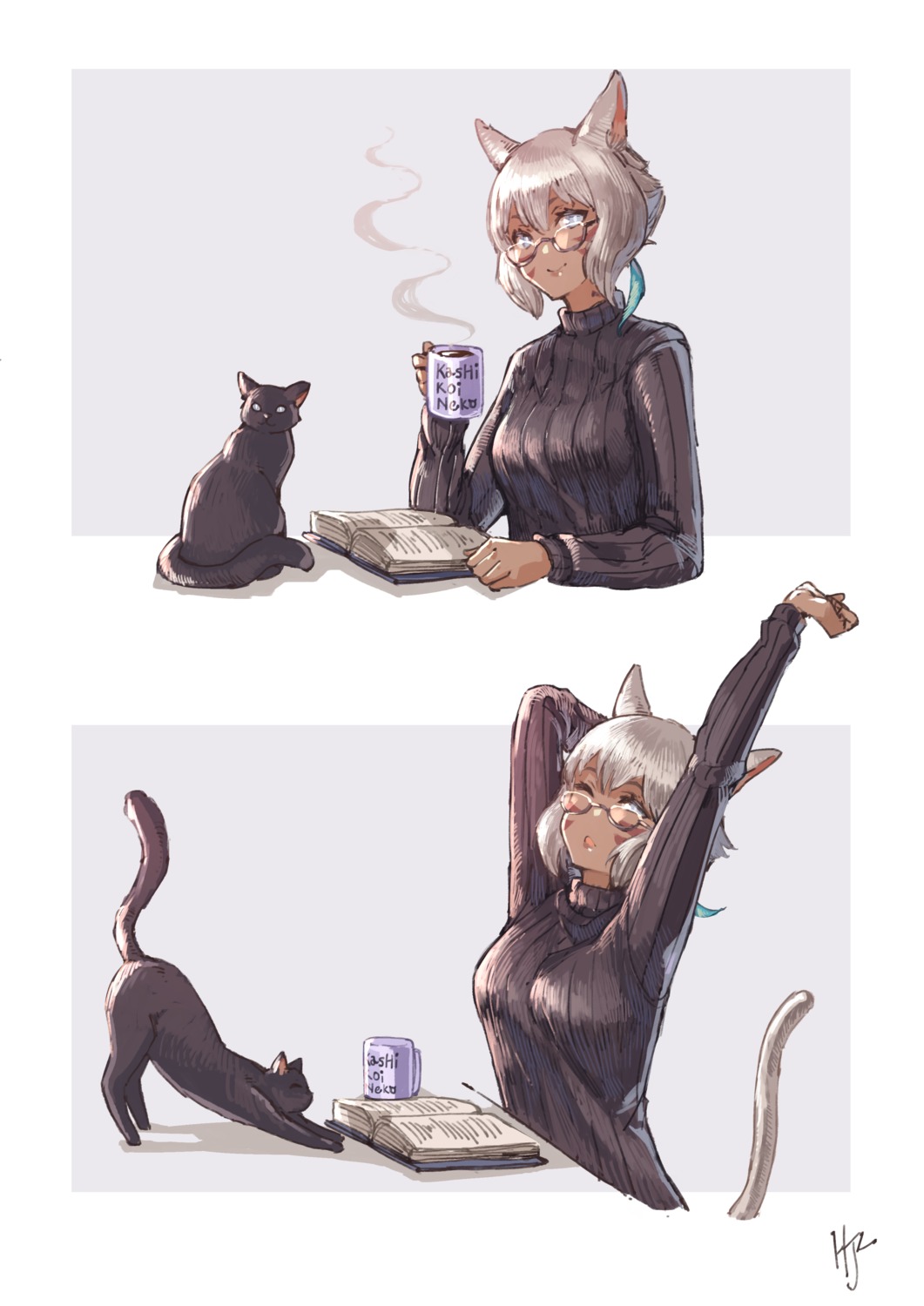 animal_ears final_fantasy final_fantasy_xiv haimerejzero megane neko nekomimi sweater tail y'shtola