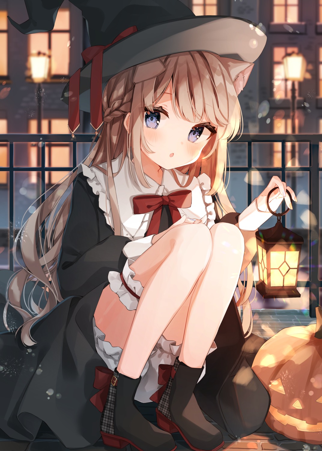 animal_ears bloomers dress garter halloween nekomimi pirorikin skirt_lift witch