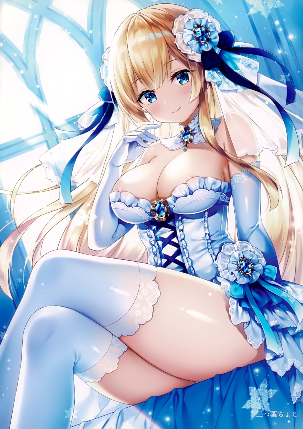 areola cleavage dress mitsuba_choco no_bra thighhighs