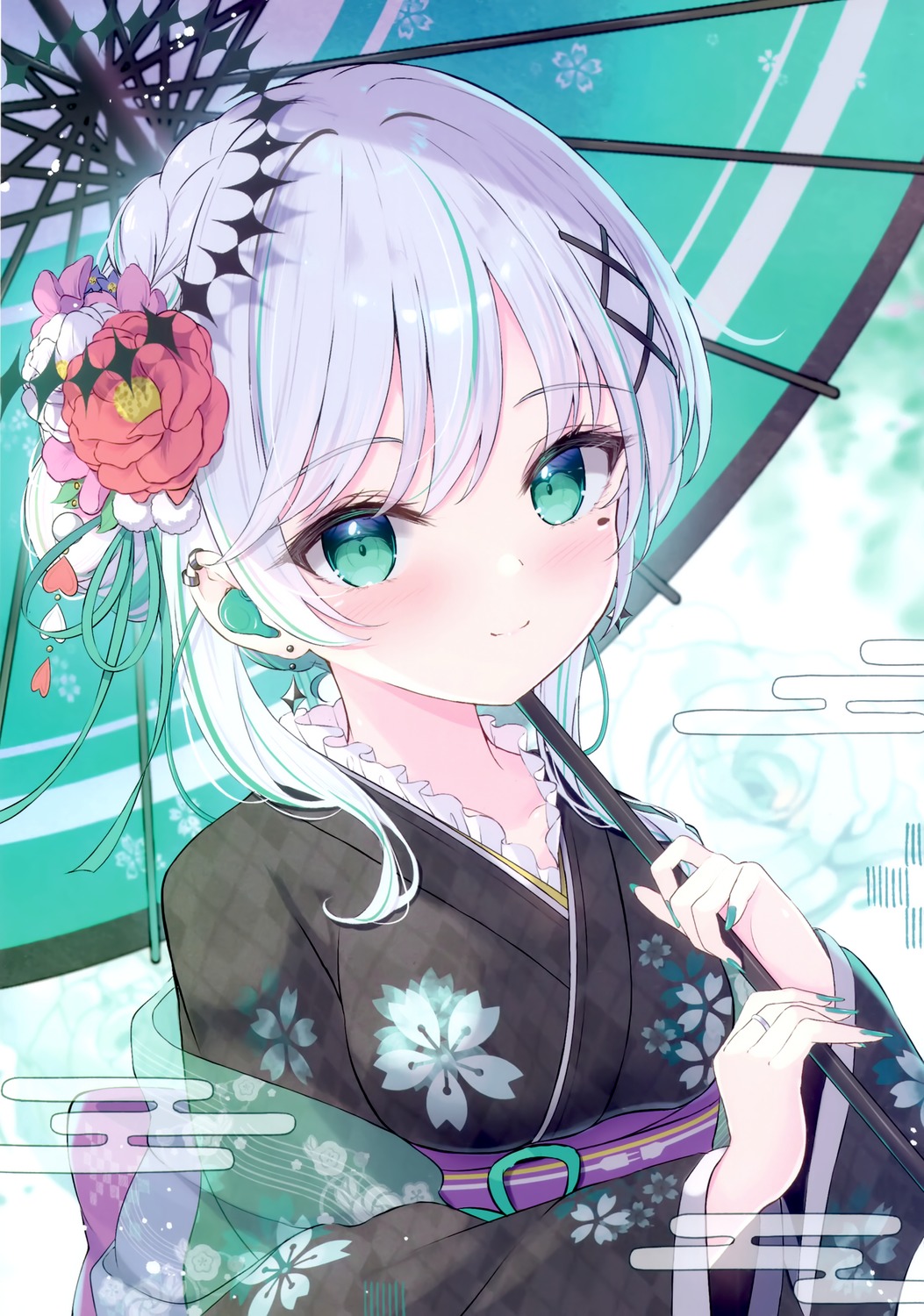 indie_virtual_youtuber japanese_clothes mikaze_maruto puchiko_(vtuber) umbrella