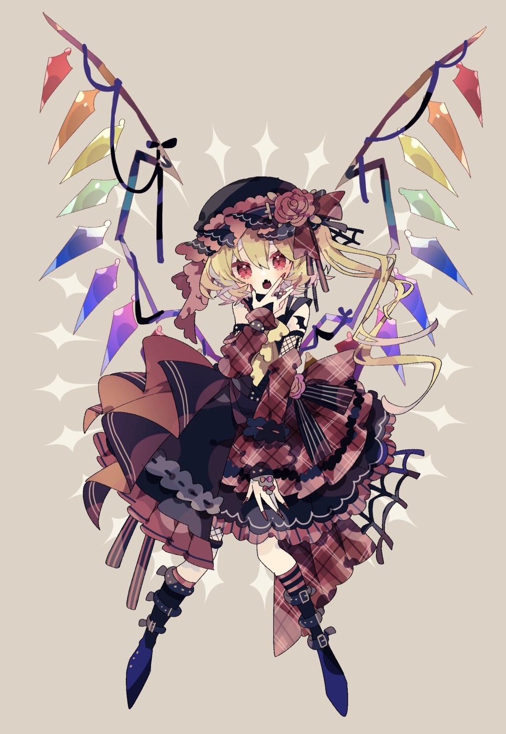 dress fishnets flandre_scarlet garter nikorashika tattoo touhou wings