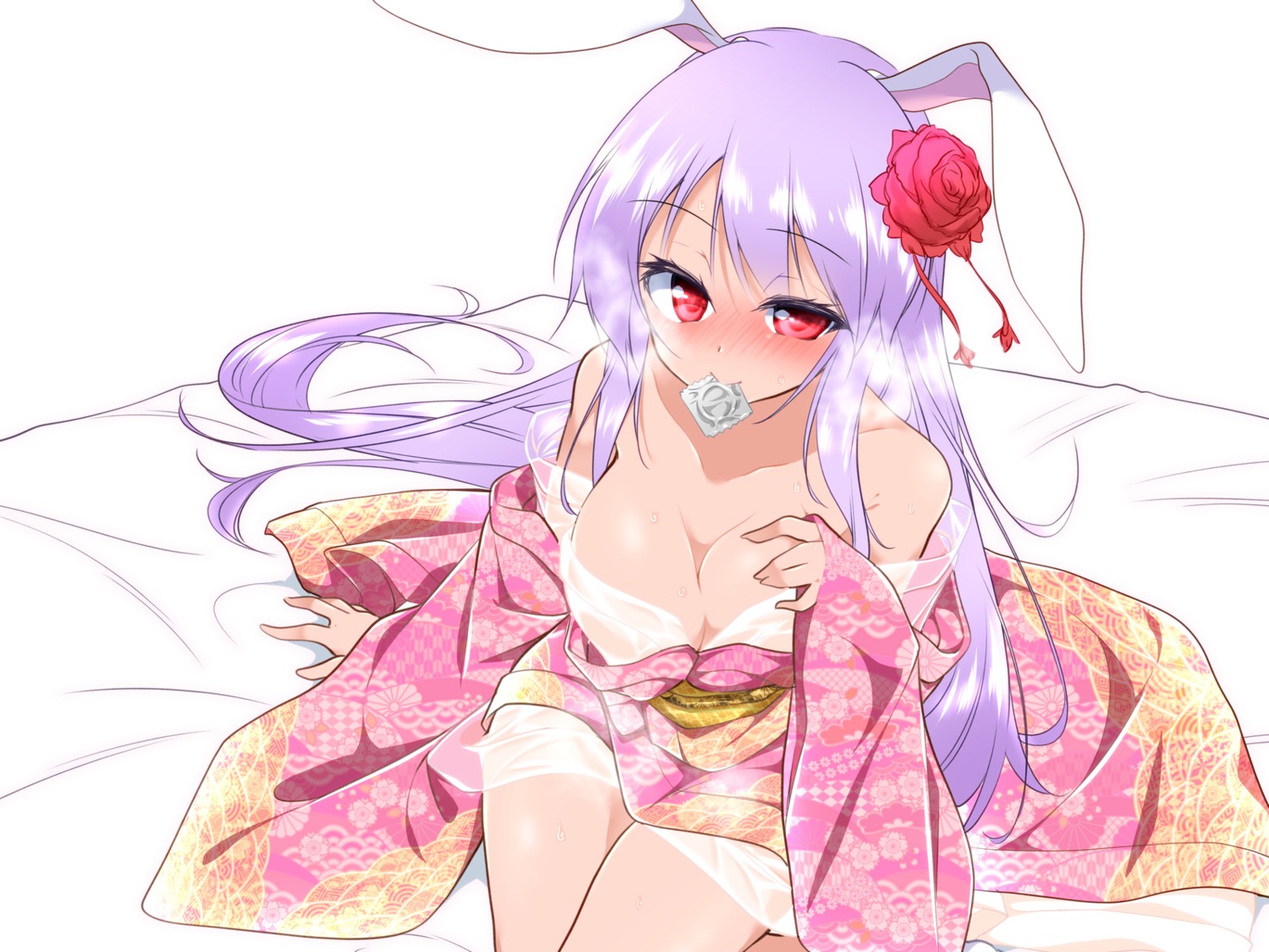 cleavage hachi_(chihagura) kimono no_bra open_shirt reisen_udongein_inaba see_through touhou