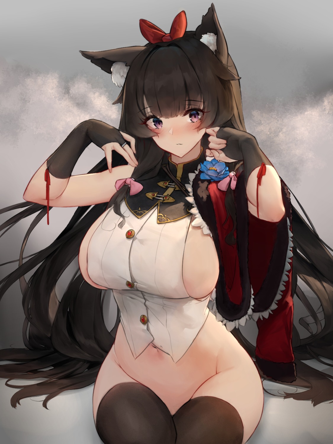 animal_ears bottomless no_bra thighhighs yashemao_qishi