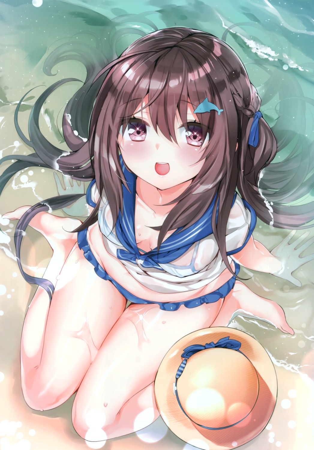 bikini kamioka_chiroru see_through seifuku swimsuits wet wet_clothes