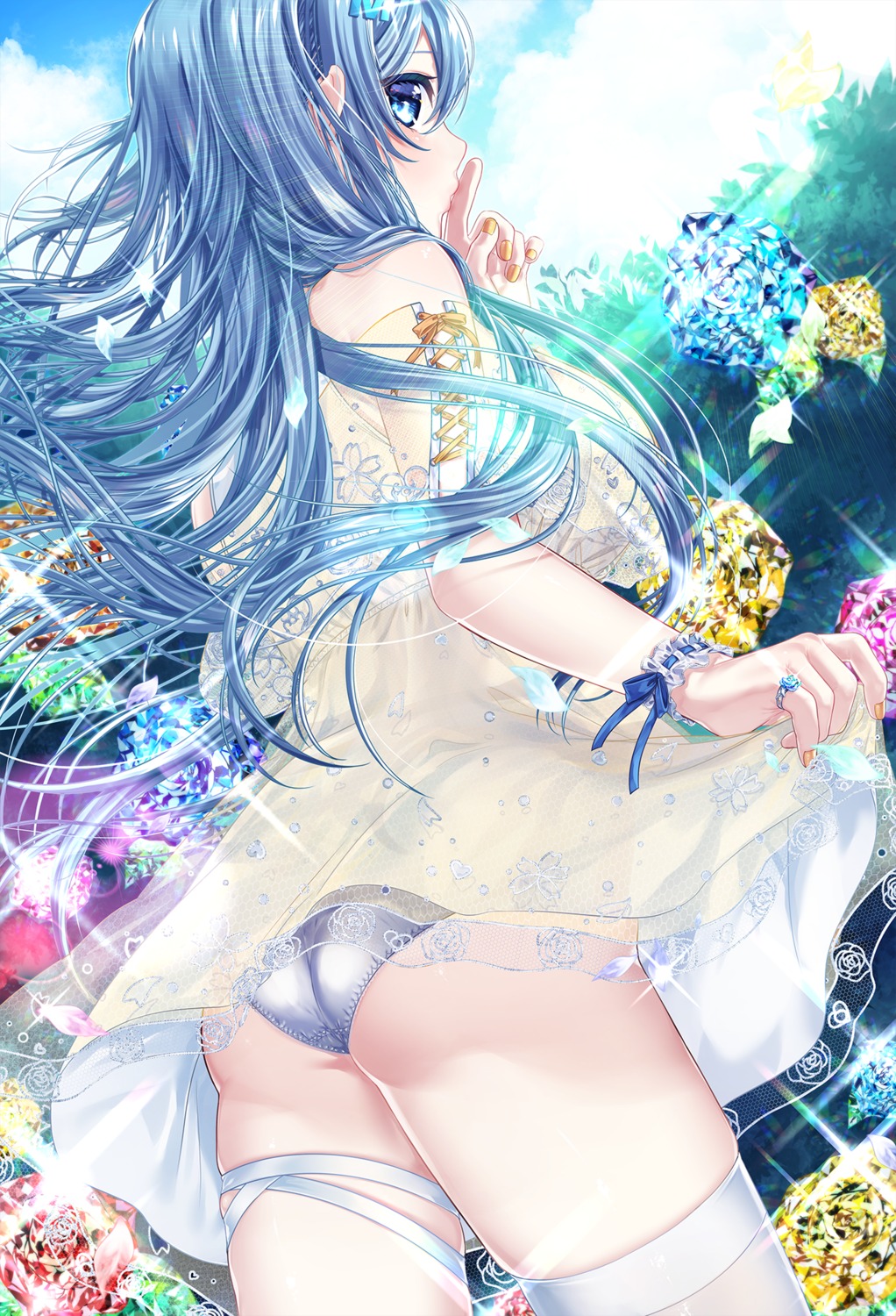 ass dress emori_miku emori_miku_project garter kitasaya_ai pantsu see_through skirt_lift thighhighs