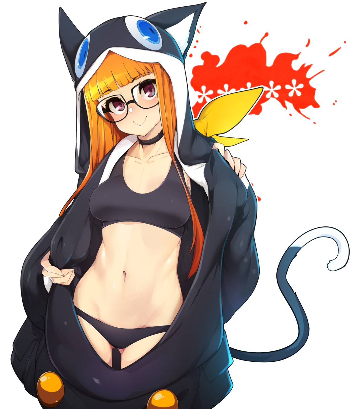 animal_ears bra megane nekomimi open_shirt pajama pantsu persona_5 sakura_futaba slugbox tail undressing