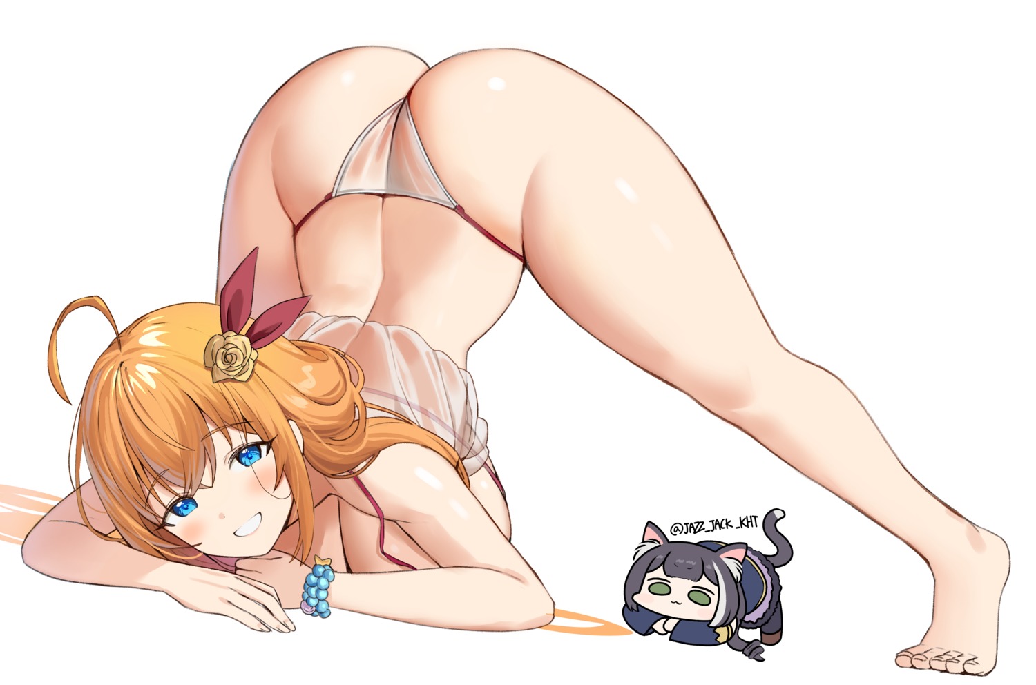 animal_ears bikini chibi karyl_(princess_connect) meettheton nekomimi pecorine princess_connect! princess_connect!_re:dive see_through shirt_lift swimsuits tail thong