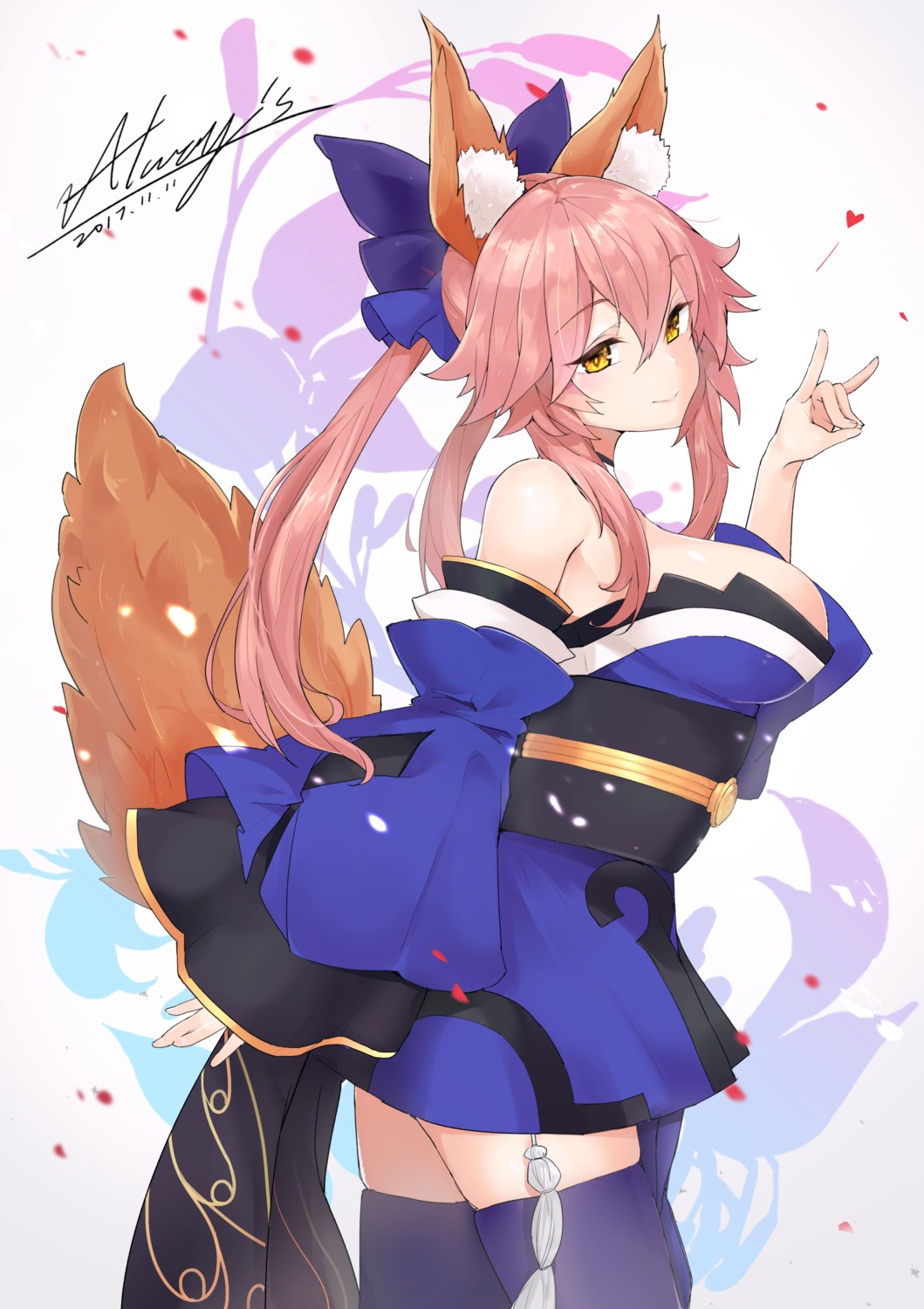 animal_ears cleavage fate/extra fate/stay_night japanese_clothes kitsune tail tamamo_no_mae thighhighs xiaodi