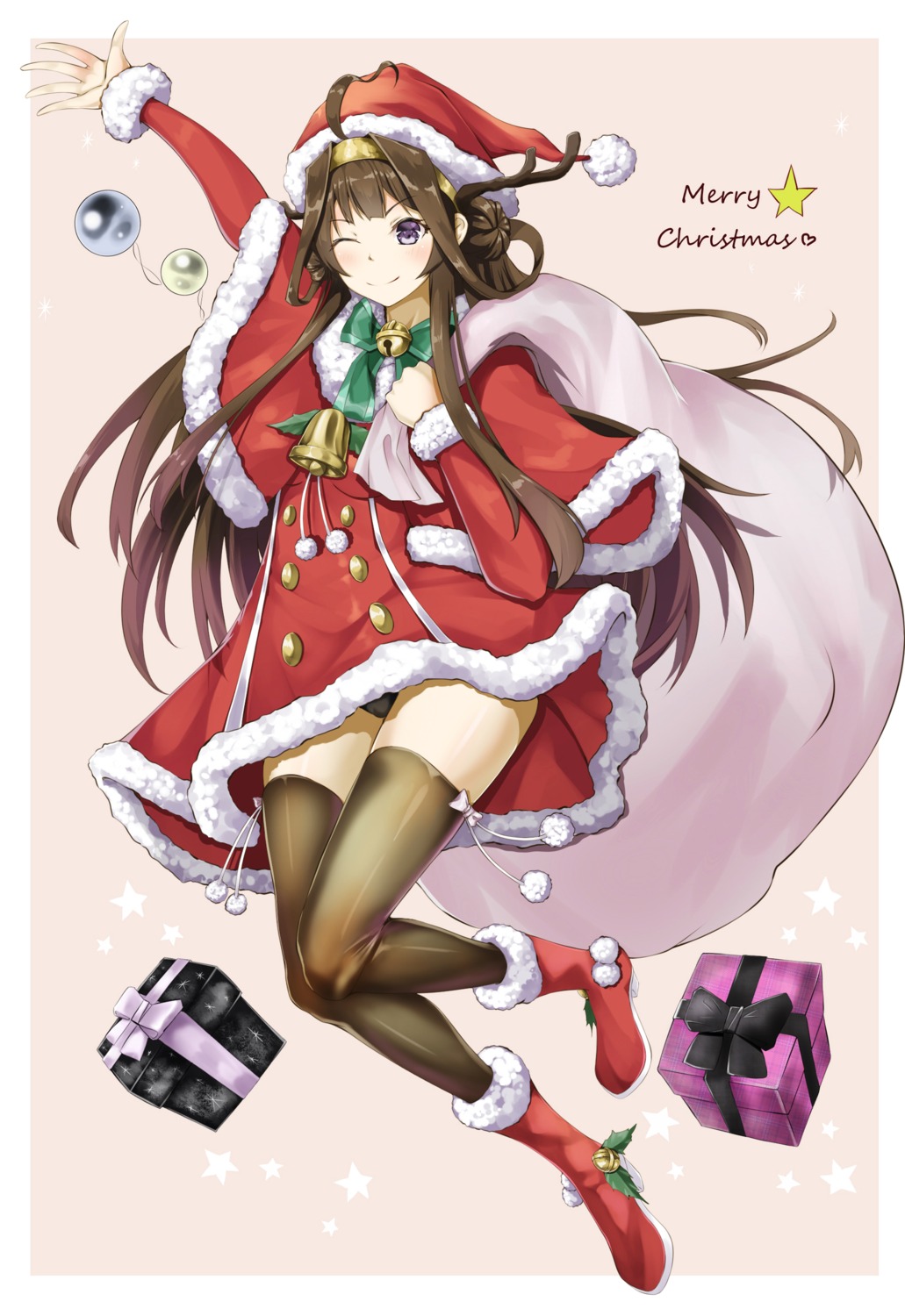 christmas dress heels kantai_collection kasoke_no_tsubasa kongou_(kancolle) pantsu thighhighs