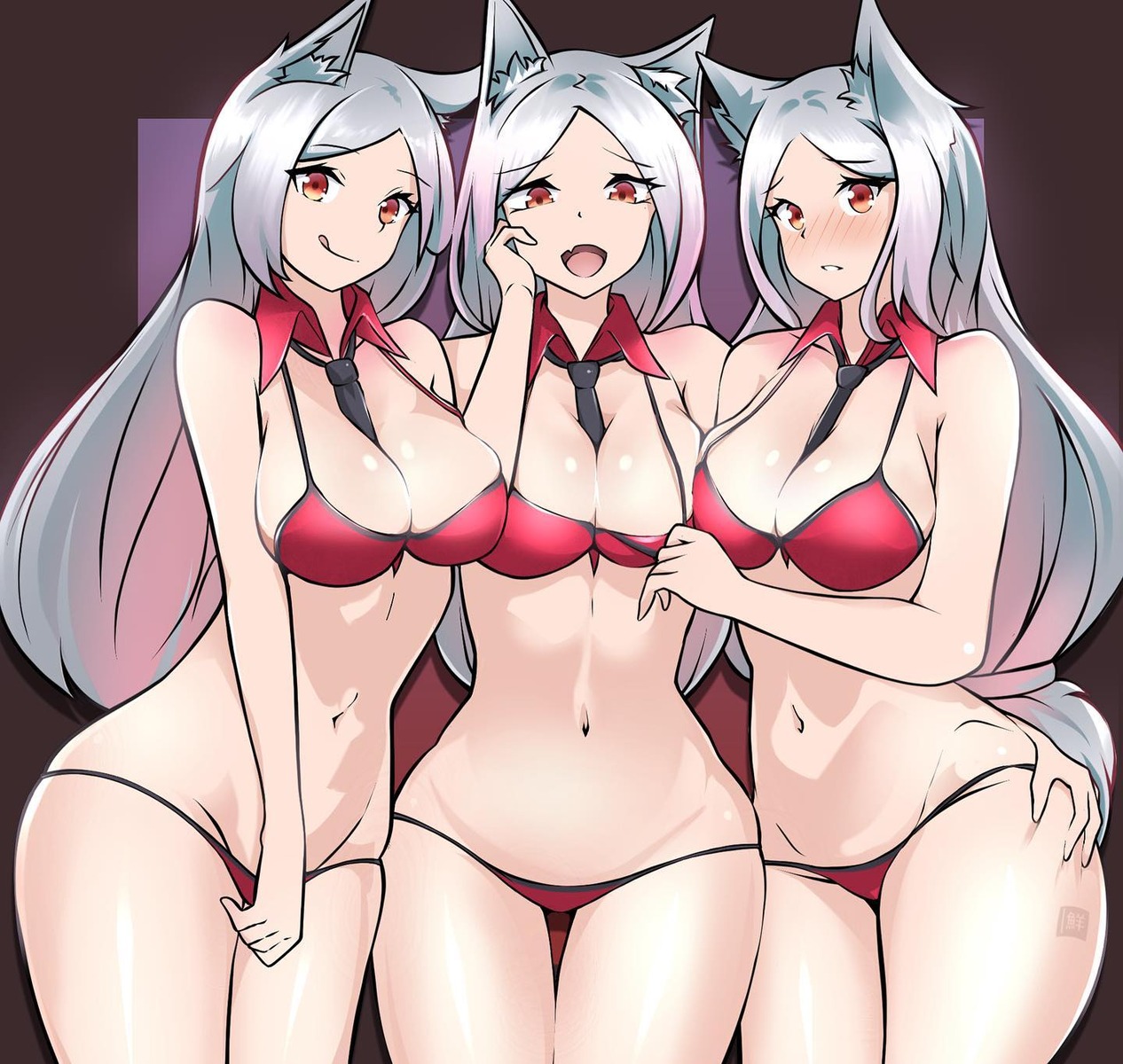 animal_ears bikini cerberus_(helltaker) freshtango helltaker swimsuits