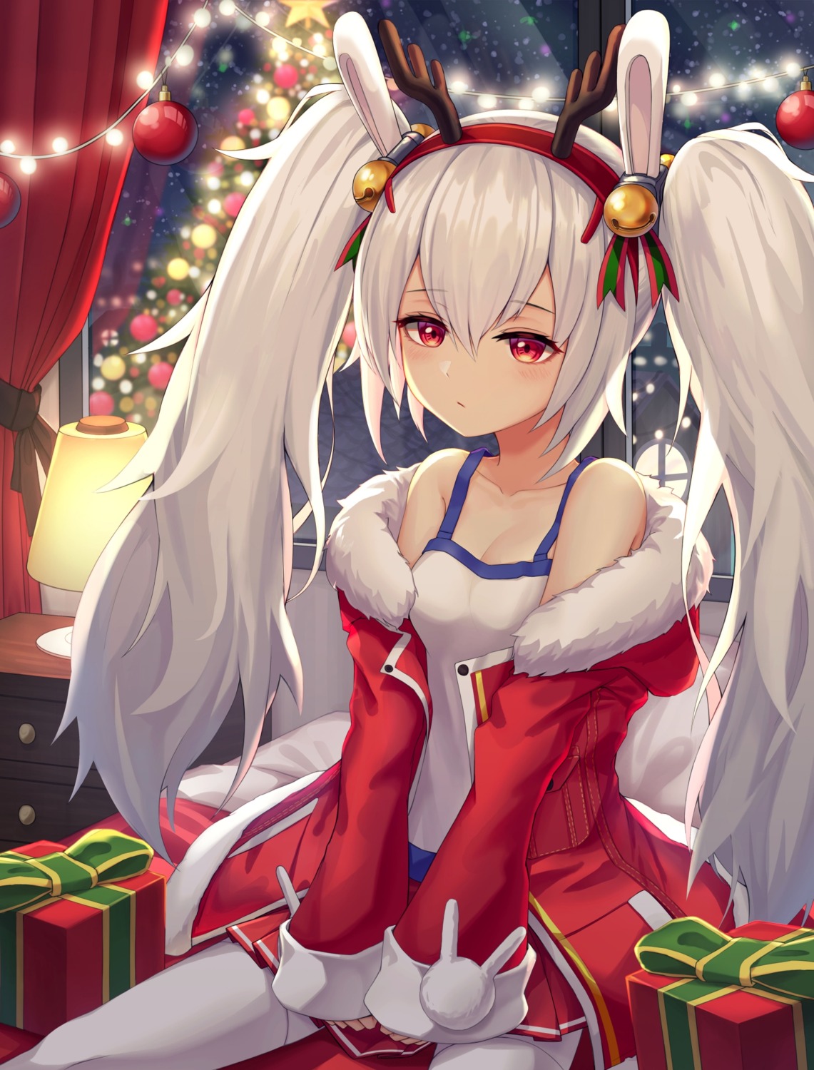 animal_ears azur_lane bunny_ears christmas cleavage horns laffey_(azur_lane) myung_yi pantyhose