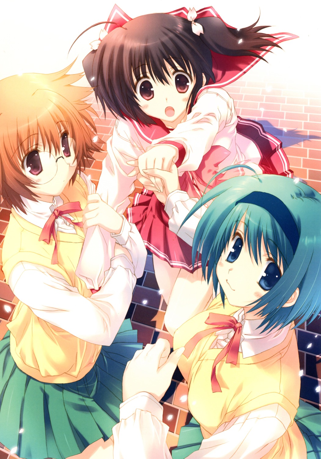 mitsumi_misato possible_duplicate scanning_artifacts seifuku to_heart_(series) to_heart_2 yamada_michiru yoshioka_chie yuzuhara_konomi