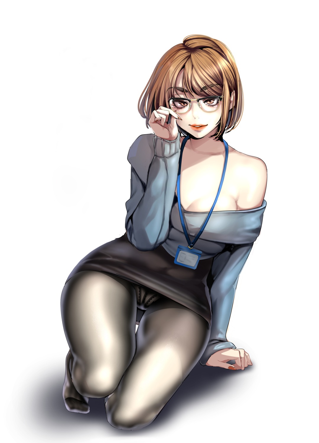 brave_new_world cameltoe detexted megane no_bra open_shirt pantsu pantyhose skirt_lift sweater yoongonji