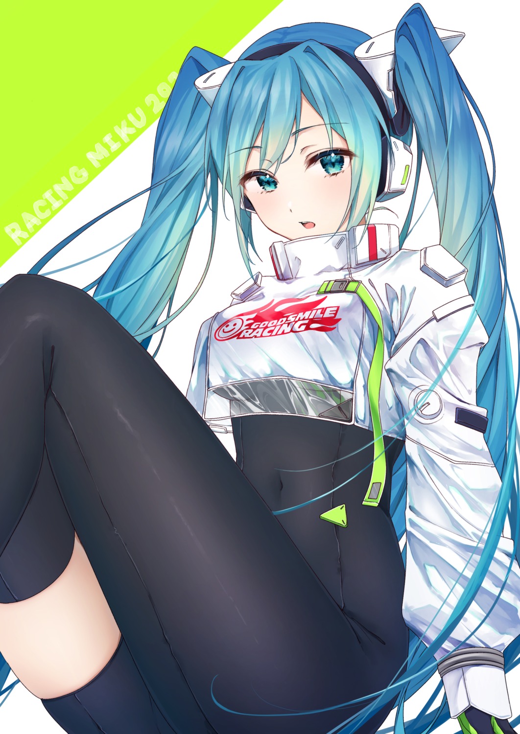 bodysuit drawing_kanon goodsmile_racing hatsune_miku headphones racing_miku see_through thighhighs vocaloid