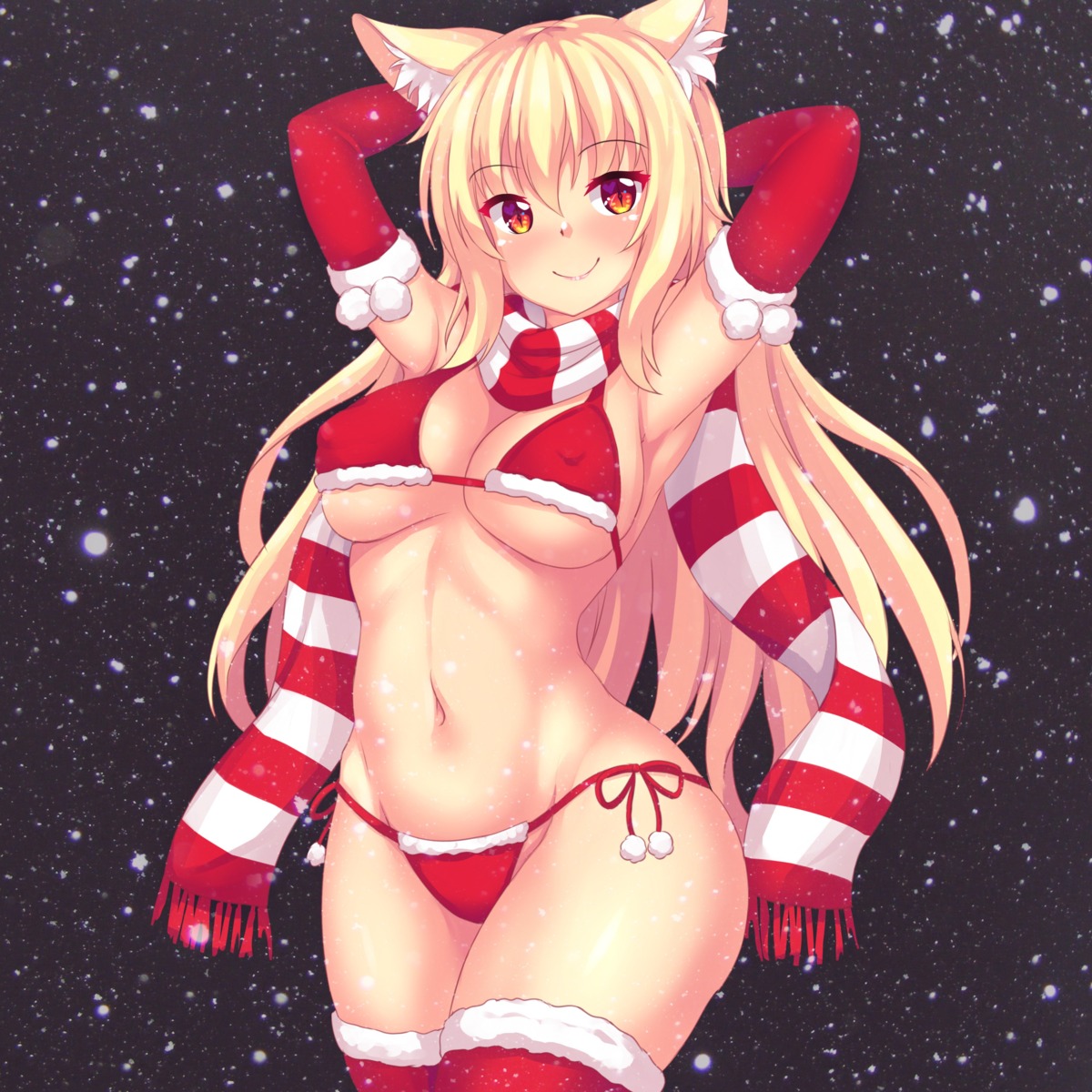 animal_ears bikini christmas cleavage erect_nipples fast-runner-2024 swimsuits thighhighs tiffy underboob