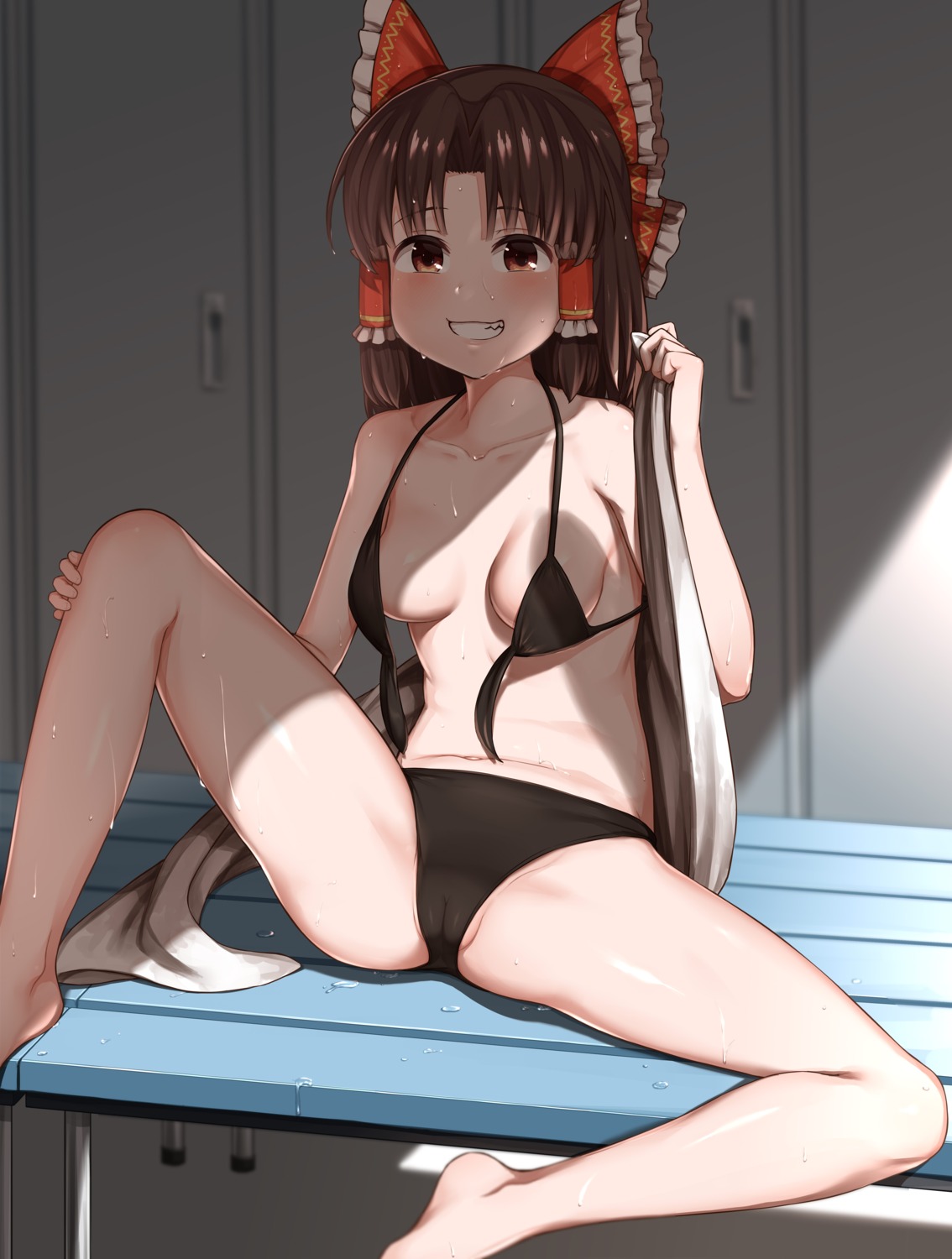 bikini cameltoe hakurei_reimu sinzen swimsuits touhou wardrobe_malfunction wet