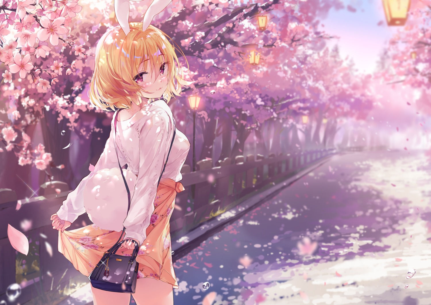 animal_ears bunny_ears landscape odaefnyo skirt_lift sweater tail