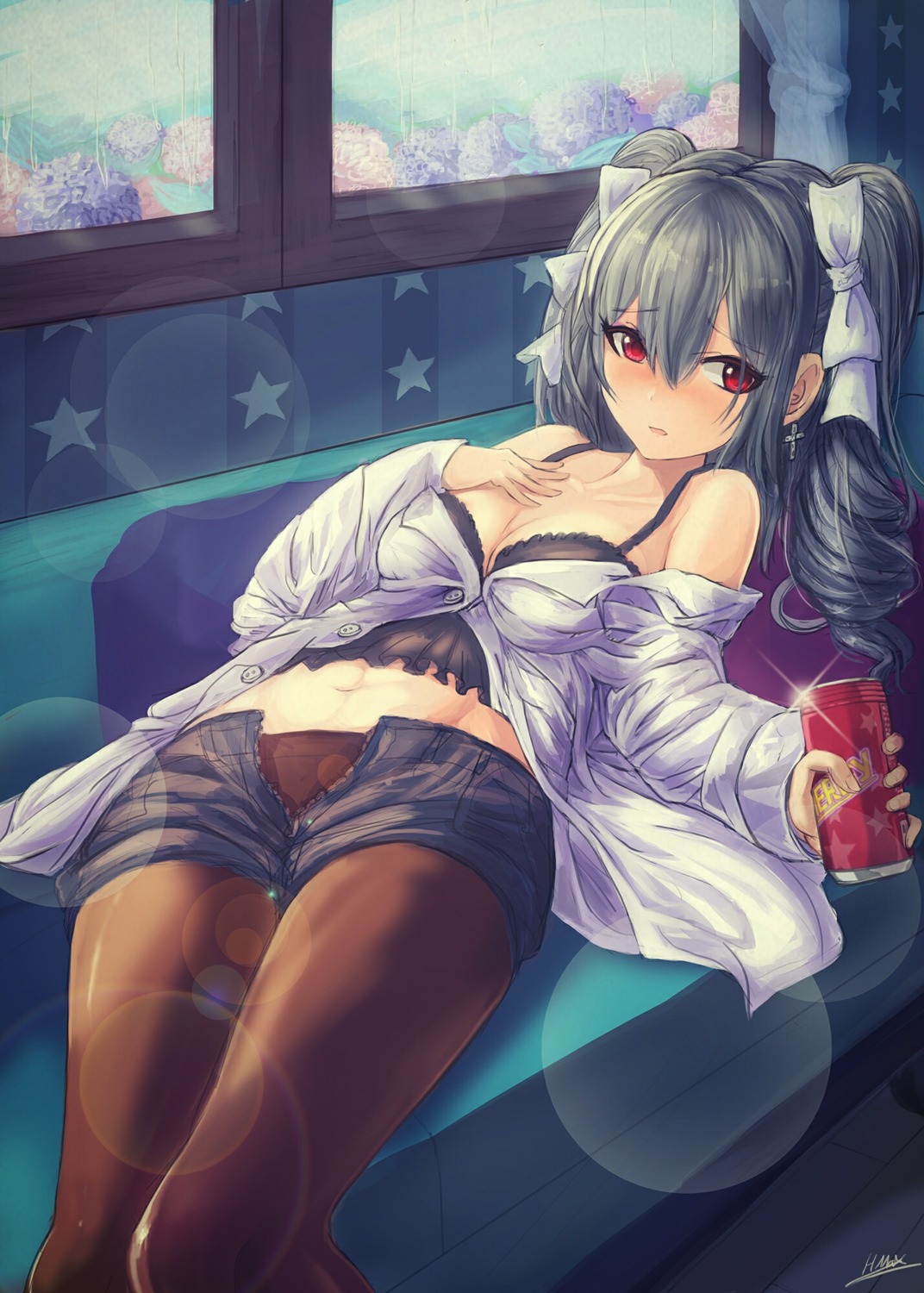 bra cleavage hmax kanzaki_ranko lingerie open_shirt pantyhose the_idolm@ster the_idolm@ster_cinderella_girls